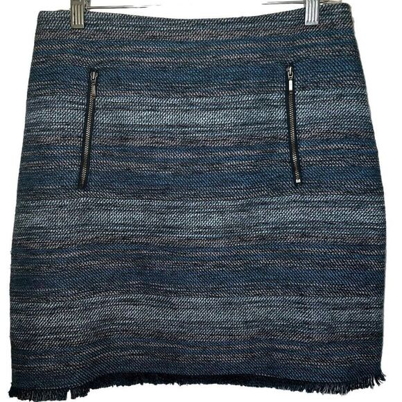 Ann Taylor LOFT Blue Cream & Tan Fringe Hem Mini Skirt EUC Size 8 - Picture 2 of 8